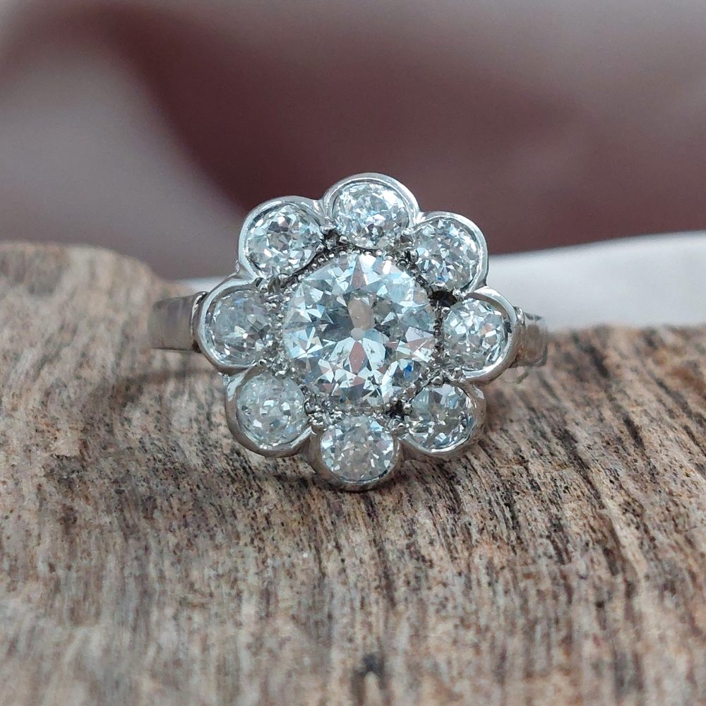 Art Deco Antique 1.50ct Diamond Floral Cluster Ring