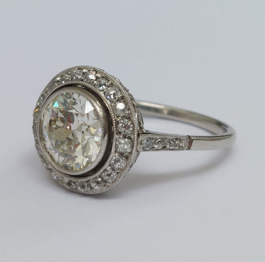 Art Deco Antique 2ct Old European Cut Diamond Halo Ring