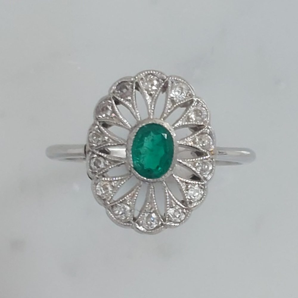 Art Deco Antique Emerald and Diamond Cluster Ring - Deposit Payment