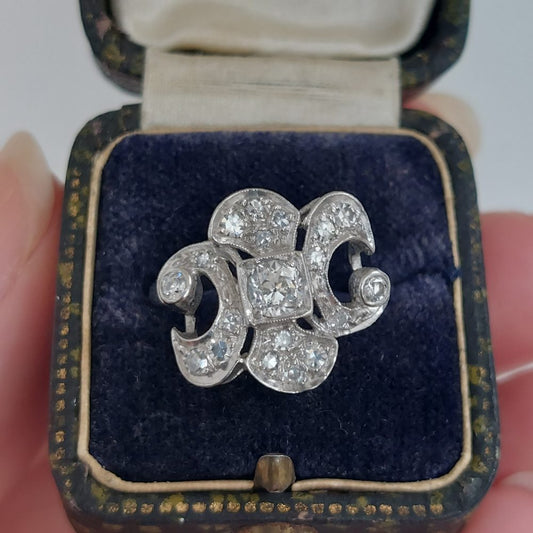Art Deco Antique Fleur de Lys Diamond Ring