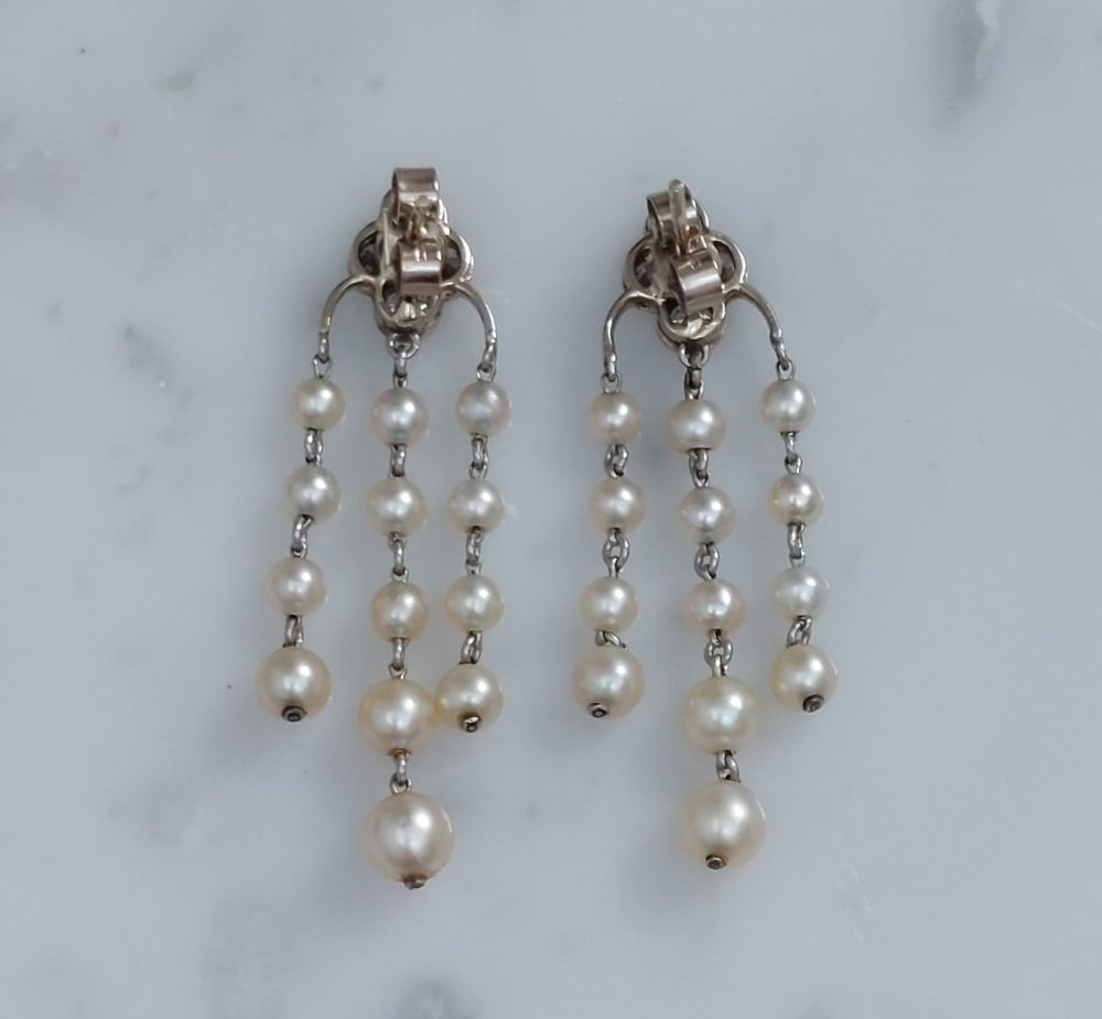 Art Deco Antique Natural Pearl and Diamond Tassel Drop Earrings