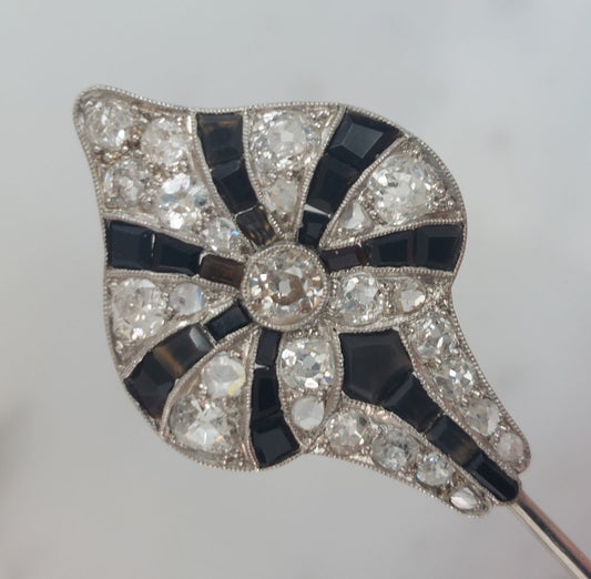 Art Deco Antique Onyx and Diamond Jabot Pin