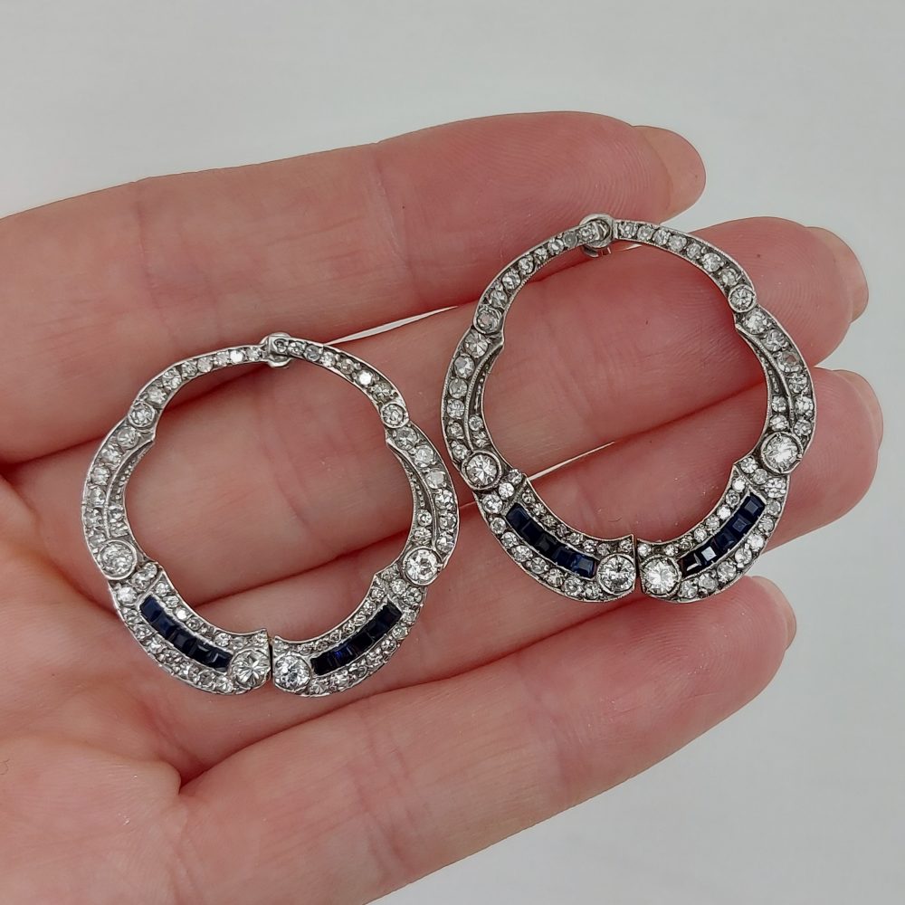 Art Deco Antique Sapphire and Diamond Earrings