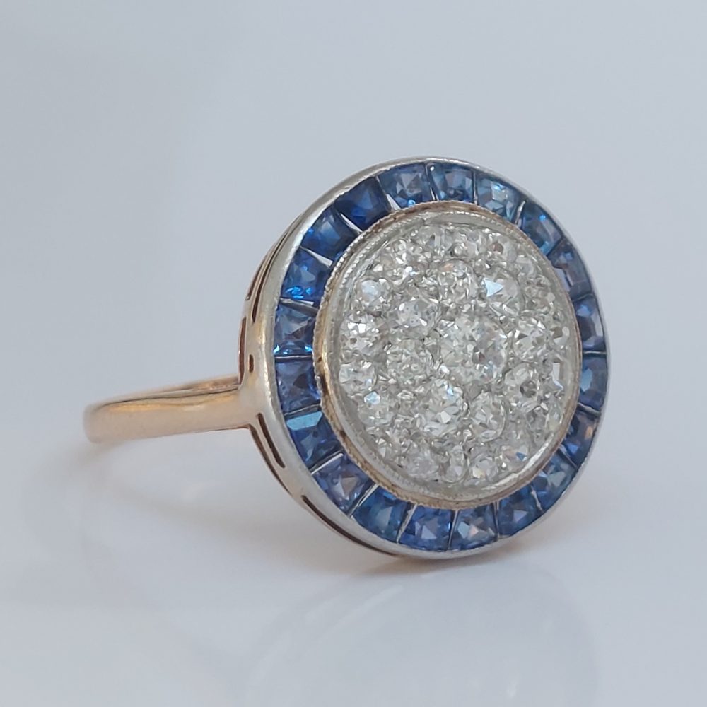 Art Deco Antique Sapphire and Diamond Target Ring