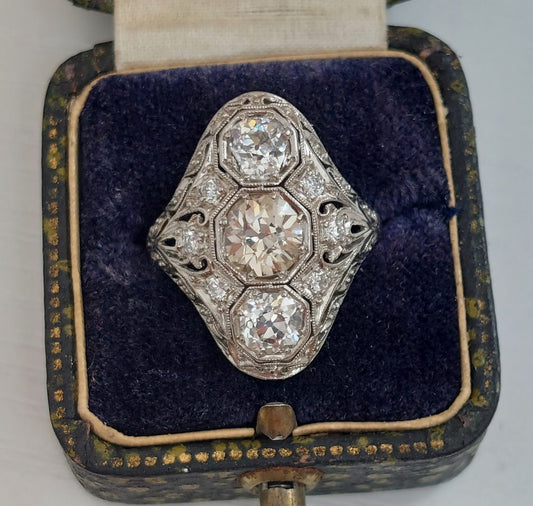 Art Deco Diamond Panel Dress Ring, 1.90 carat total