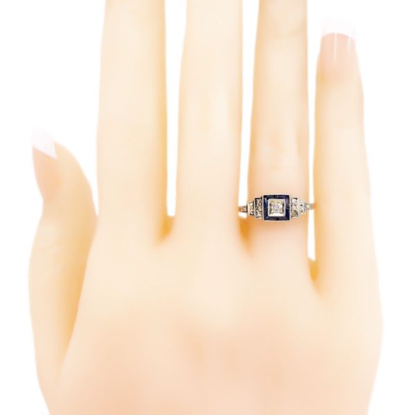 Art Deco Diamond and Sapphire Cluster Ring