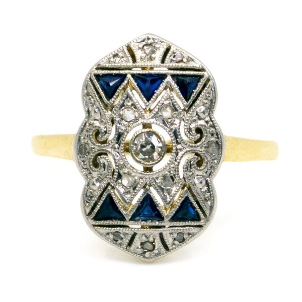 Art Deco Diamond and Sapphire Gold Ring