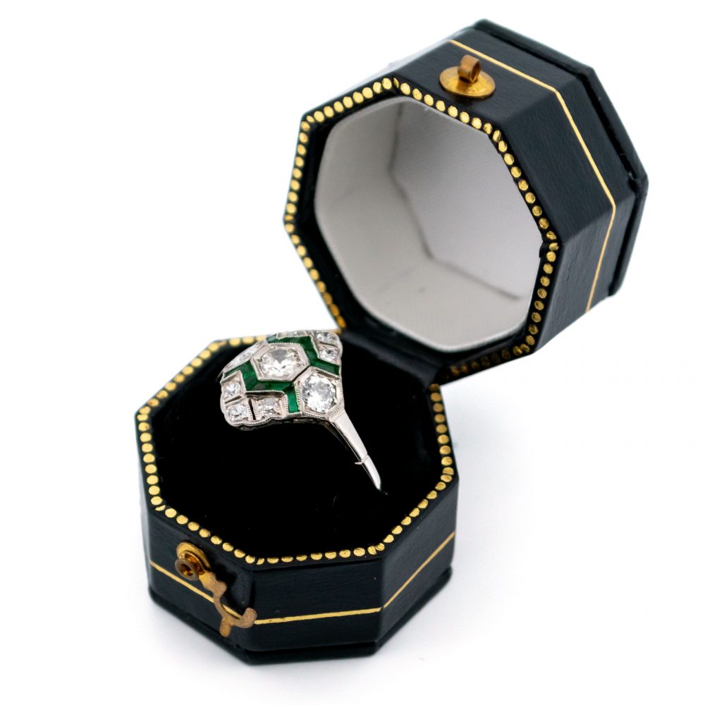 Art Deco Inspired 0.50ct Diamond and Emerald Ring
