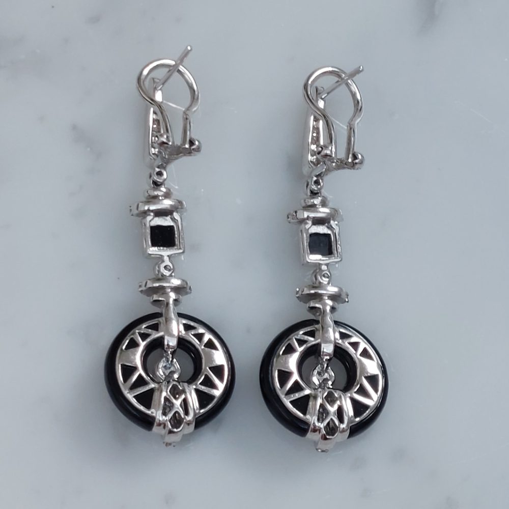Art Deco Onyx and Diamond Drop Earrings