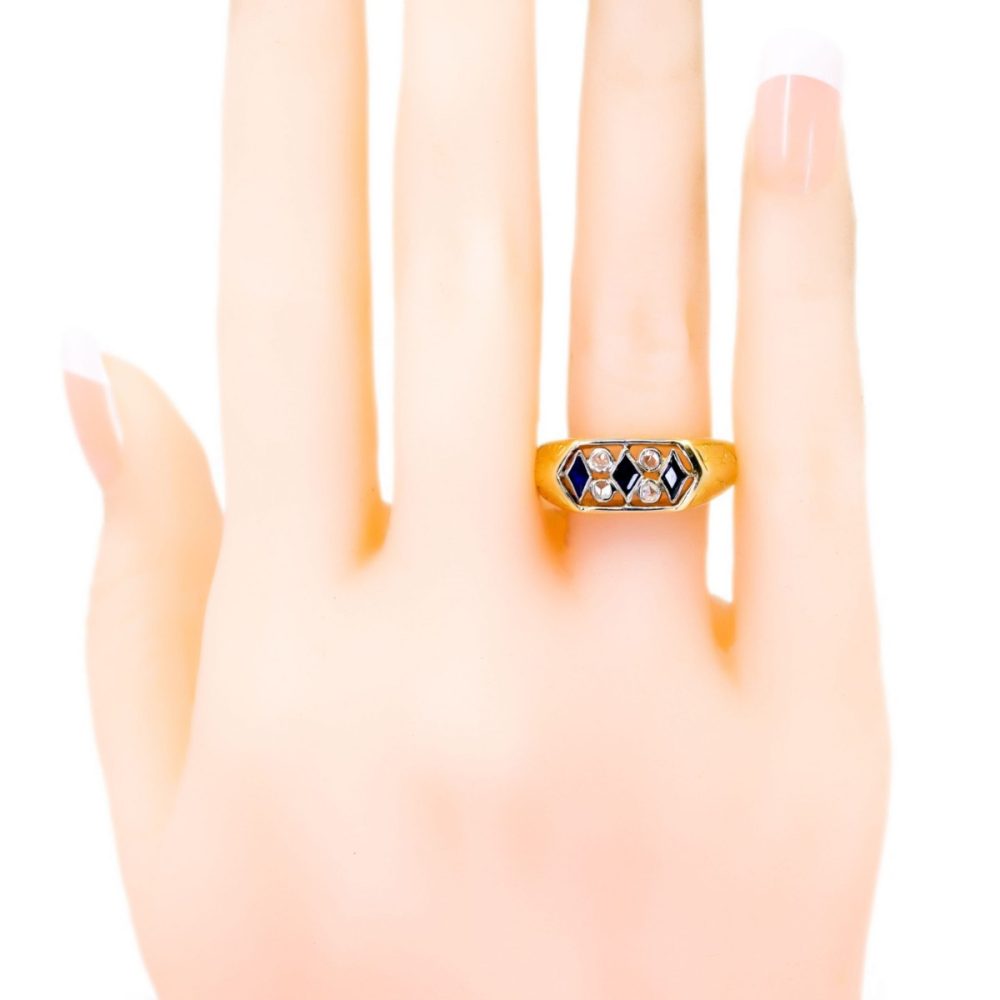 Antique Art Deco Sapphire Rose Cut Diamond Gold Ring