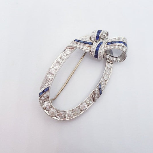 Art Deco Sapphire and Diamond Brooch RosM2