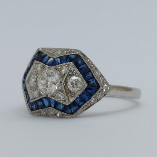 Art Deco Style 0.60ct Diamond And Sapphire Ring