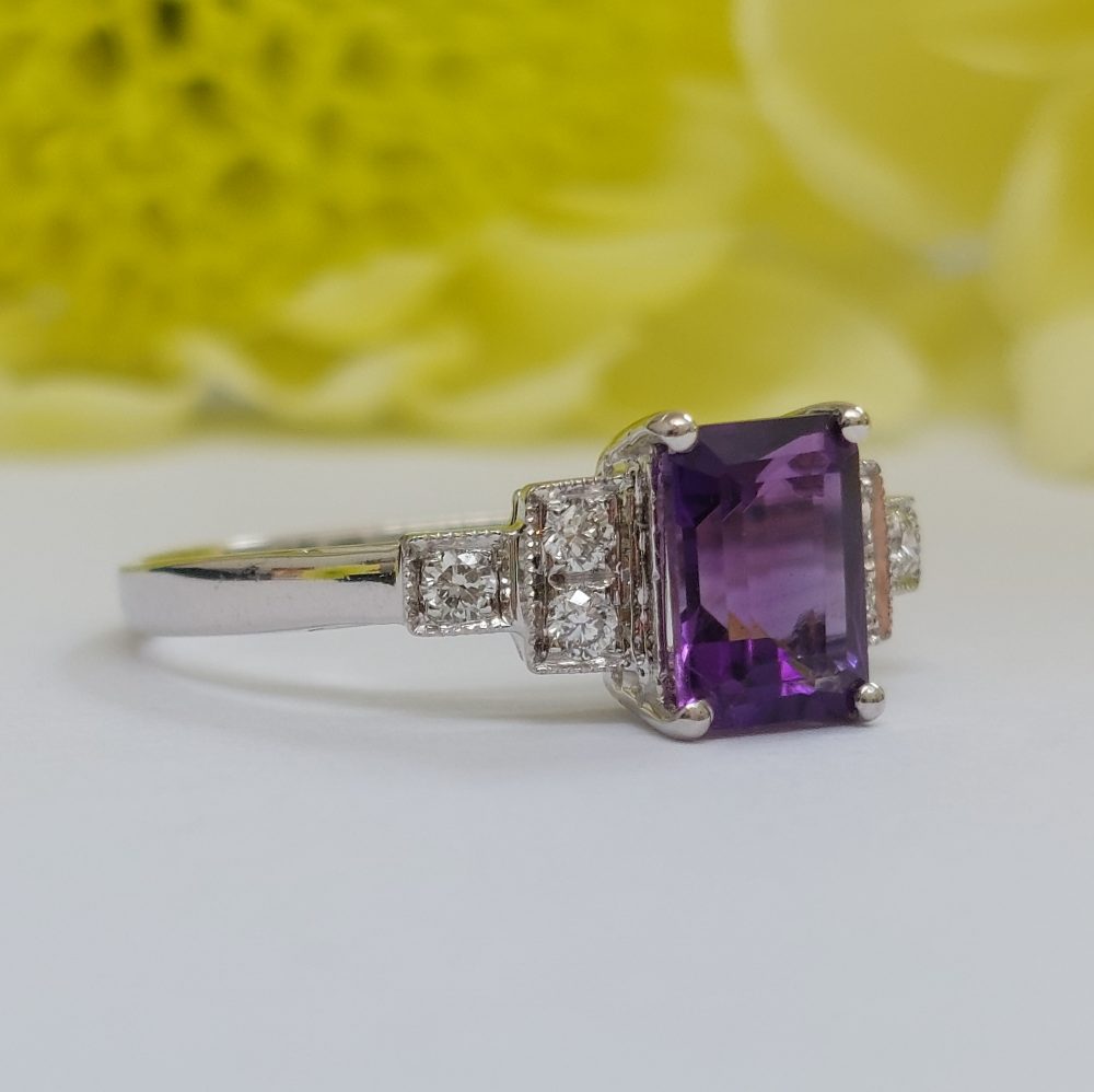 Art Deco Style 1.02ct Amethyst and Diamond Ring