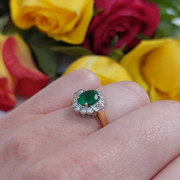 Art Deco Style 1.20ct Emerald and Diamond Cluster Ring