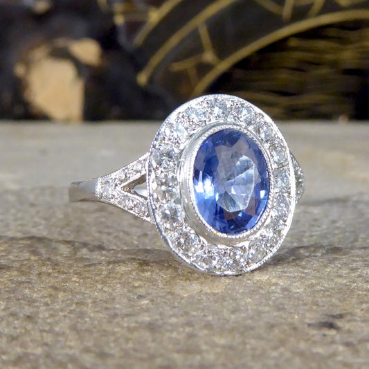 Art Deco Style 1.50ct Sapphire and Diamond Cluster Ring