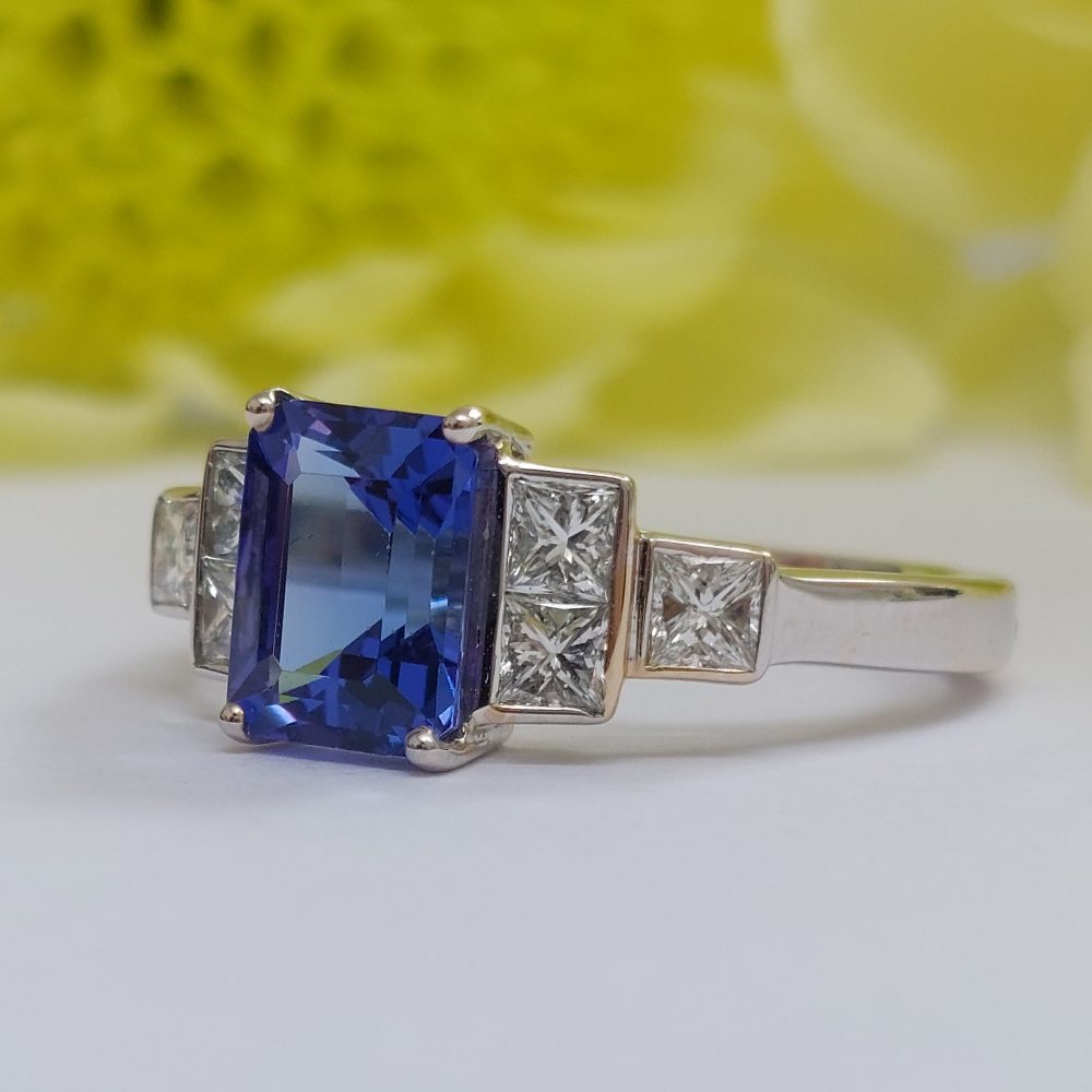 Art Deco Style 1.57ct Tanzanite and Diamond Ring