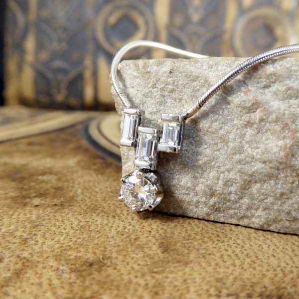 Art Deco Style 1ct Diamond Drop Pendant Necklace