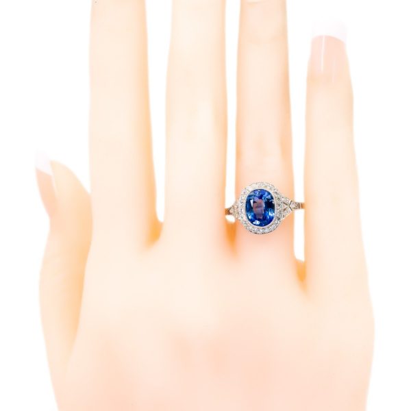 Art Deco Style 2.25ct Sapphire & Diamond Platinum Cluster Ring