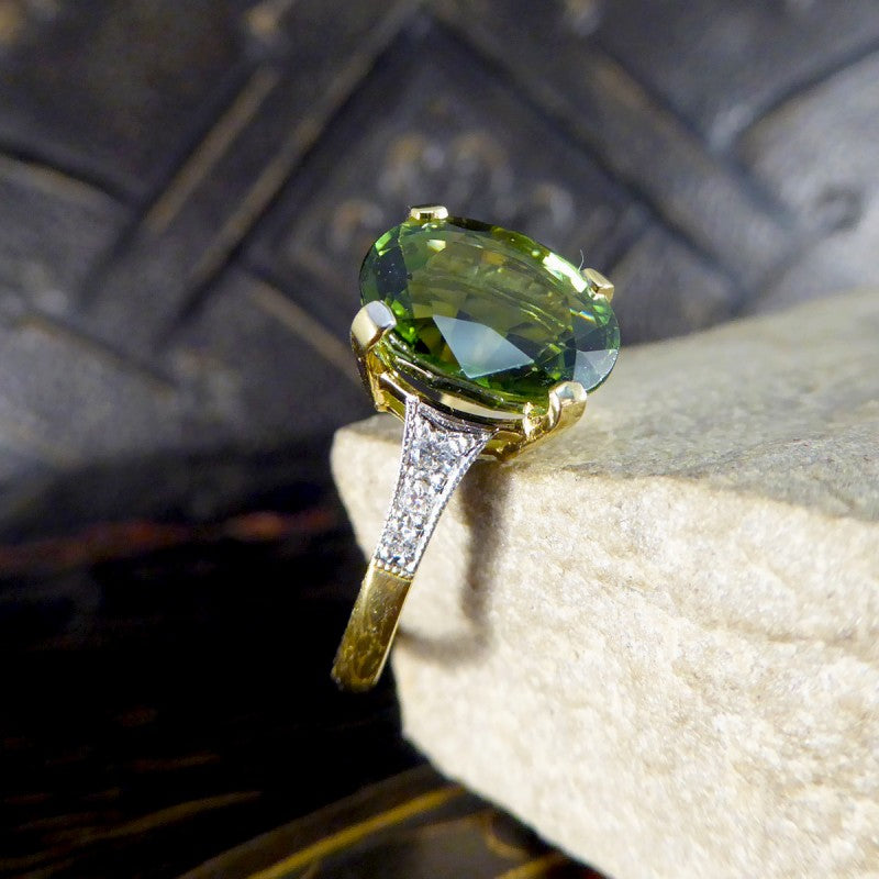 Art Deco Style 4.10ct Green Tourmaline and Diamond Ring