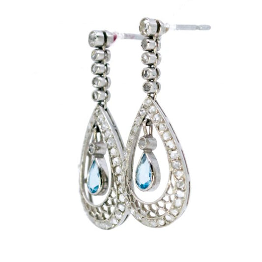 Art Deco Style Aquamarine and Diamond Drop Earrings