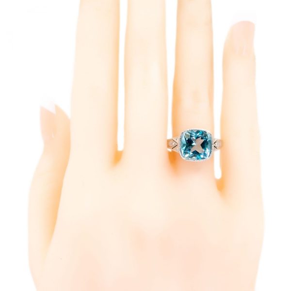 Art Deco Style 14 Carat White Gold Blue Topaz and Diamond Ring, 7.00 Carats