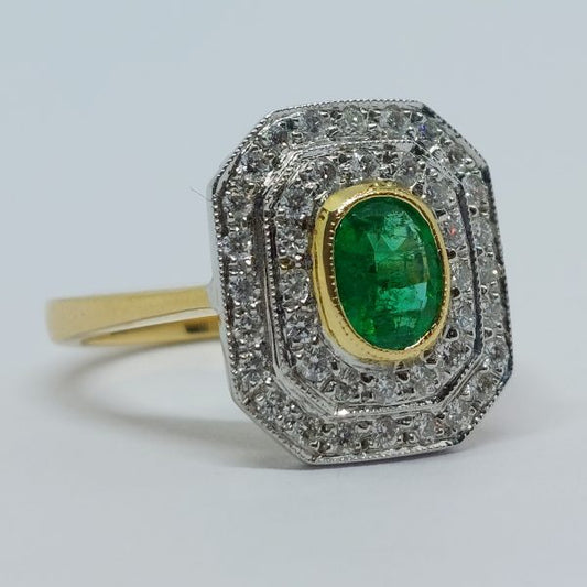 Art Deco Style Emerald and Diamond Cluster Ring