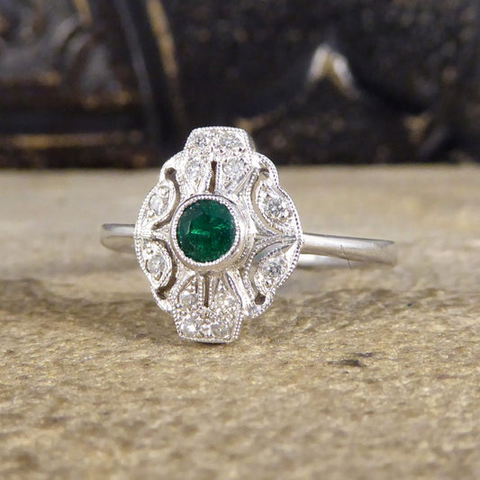 Art Deco Style Emerald and Diamond Plaque Ring