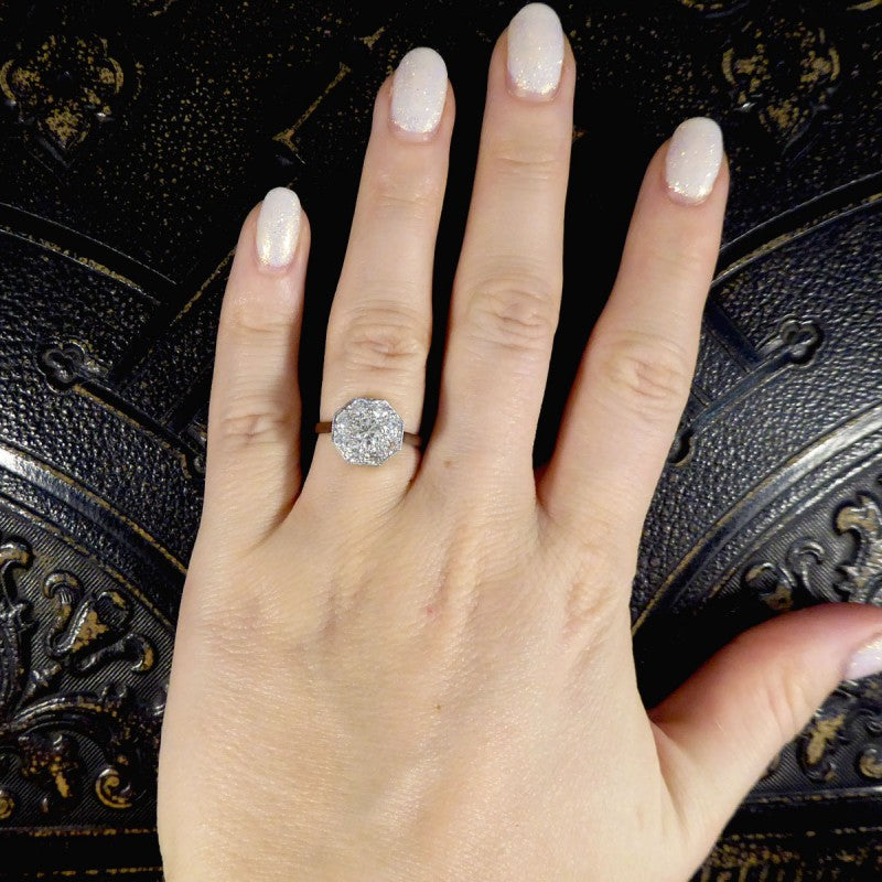 Art Deco Style Hexagonal 1.10ct Diamond Cluster Ring