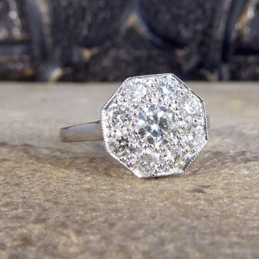 Art Deco Style Hexagonal 1.10ct Diamond Cluster Ring
