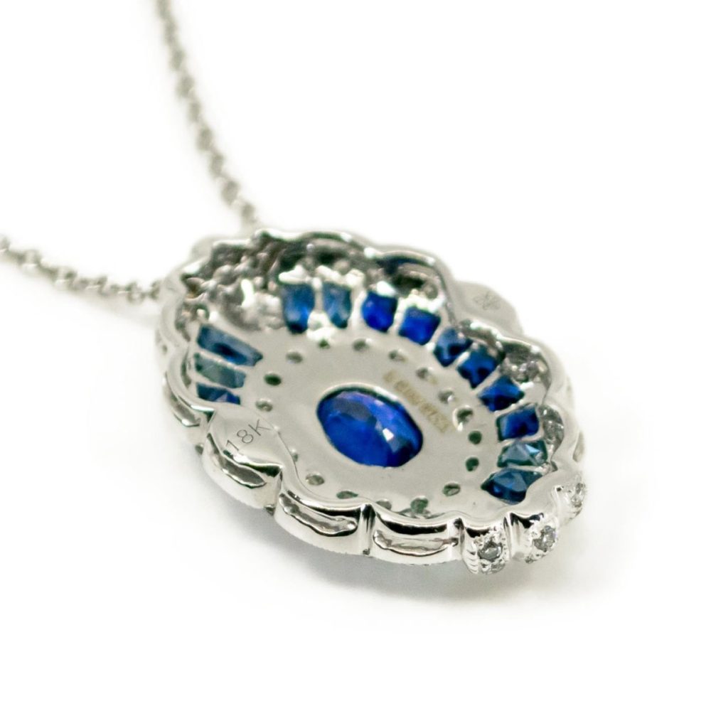 Art Deco Style Sapphire Diamond 18ct White Gold Pendant Necklace