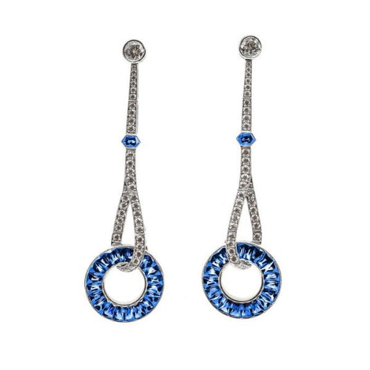 Art Deco Style Sapphire and Diamond Drop Earrings