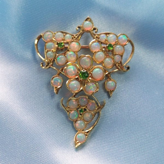 Art Nouveau Opal And Demantoid Garnet Pendant-Brooch