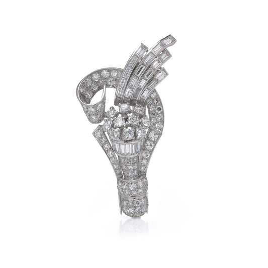 Art Deco Platinum Diamond Brooch Circa 1930's