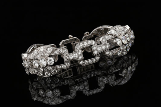 Art Deco Platinum Diamond Plaque wide Bracelet 9.50 cts