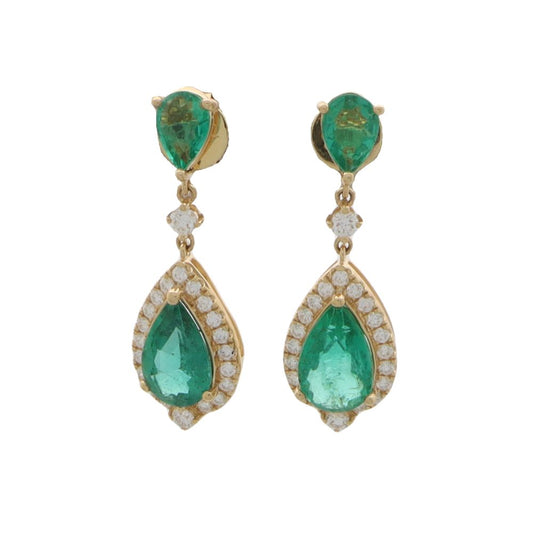 Contemporary 4.97 Carat Emerald And Diamond Drop Earrings In Yellow Gold