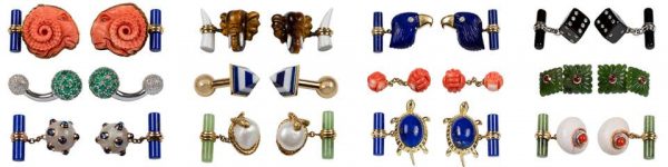 Jade, Ruby and Lapis Lazuli Submarine Mine Cufflinks, 18ct Gold