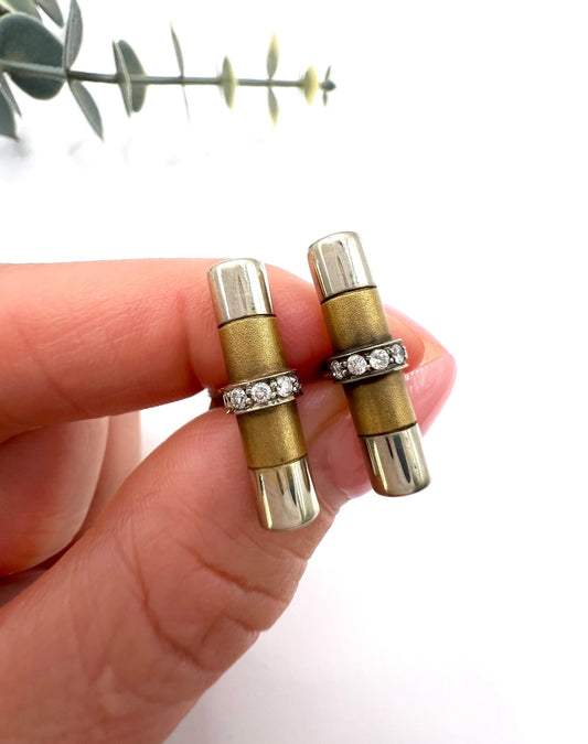 Art Deco French 18 Carat Gold and Platinum Diamond Barrel Cufflinks, Circa 1920