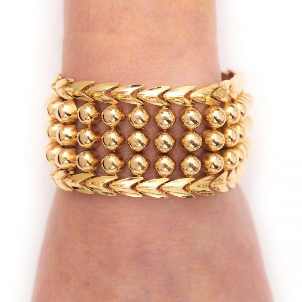 Heavy Vintage Italian 18ct Gold Broad Beaded Cuff Bracelet