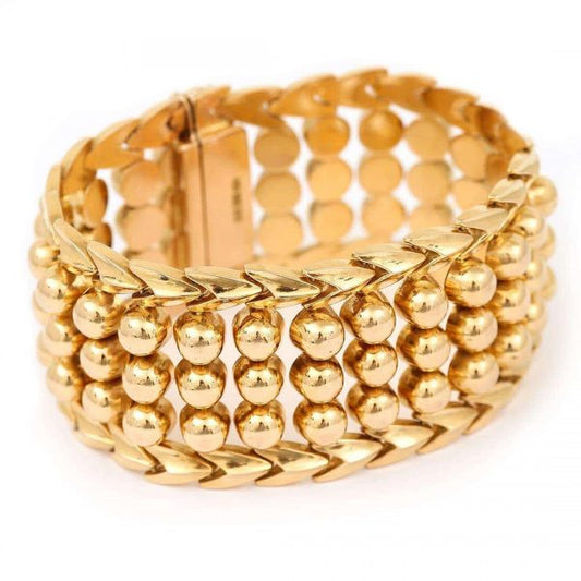 Heavy Vintage Italian 18ct Gold Broad Beaded Cuff Bracelet