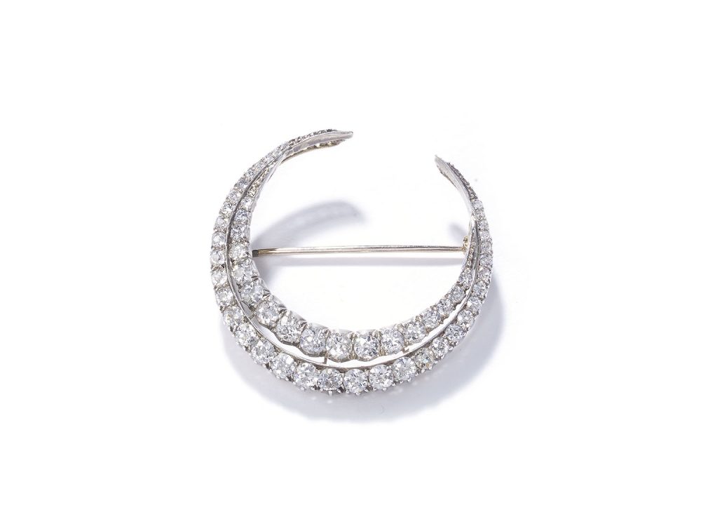 Antique Victorian Diamond Crescent Brooch