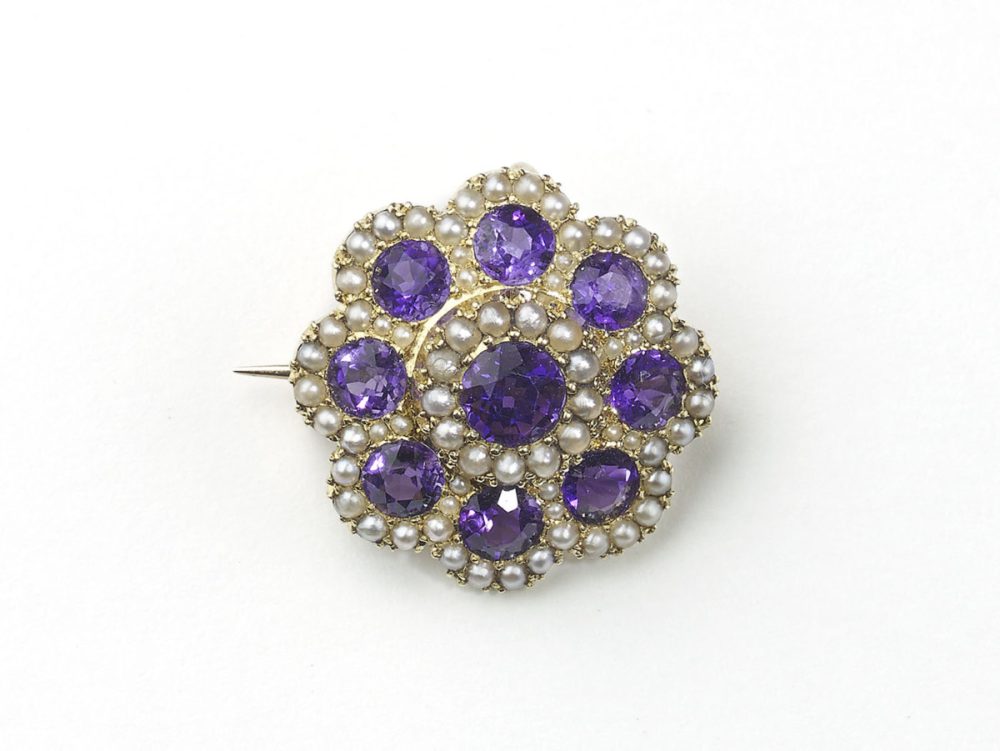 Antique Victorian Amethyst & Pearl Cluster Brooch