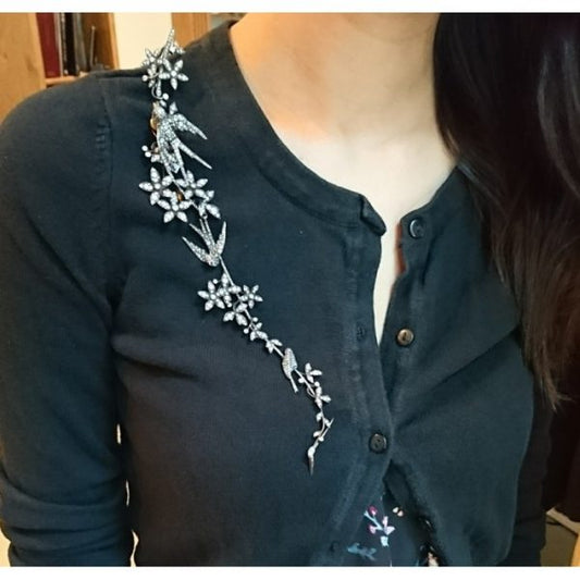 Bird & Flower Diamond Brooch