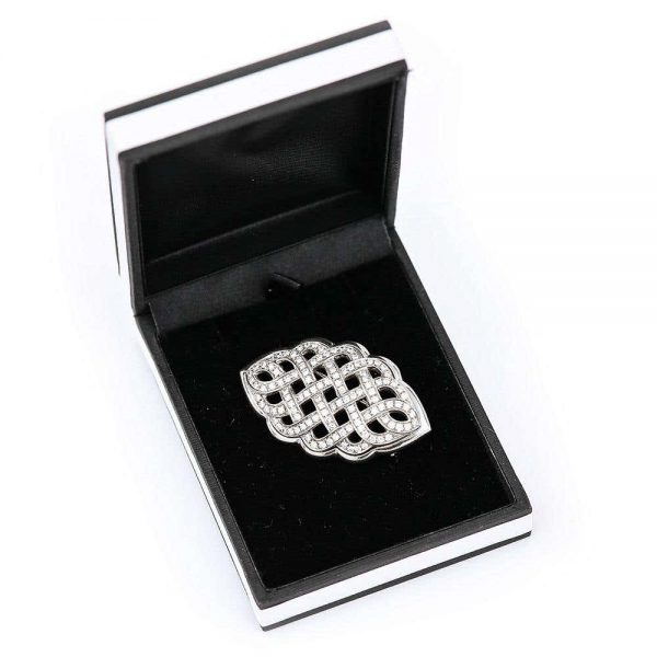 2.5ct Diamond Celtic Love Knot Brooch in 18ct White Gold