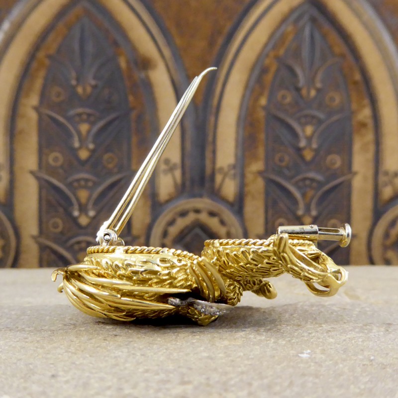 Vintage Diamond Set 18ct Gold Lion Brooch