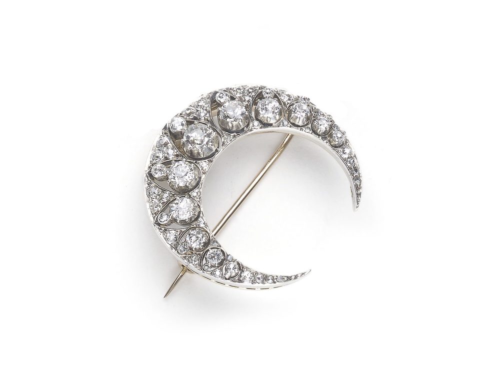 Victorian Diamond Crescent Brooch