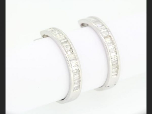 Baguette Hoop Earrings, 1.87 carats