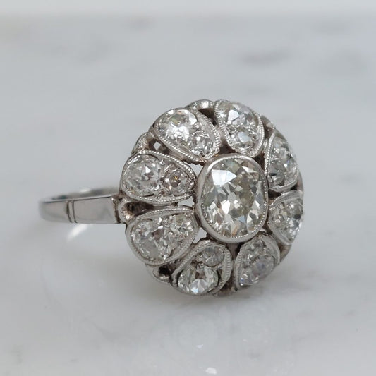 Belle Epoque Antique 1.30ct Diamond Bombe Ring