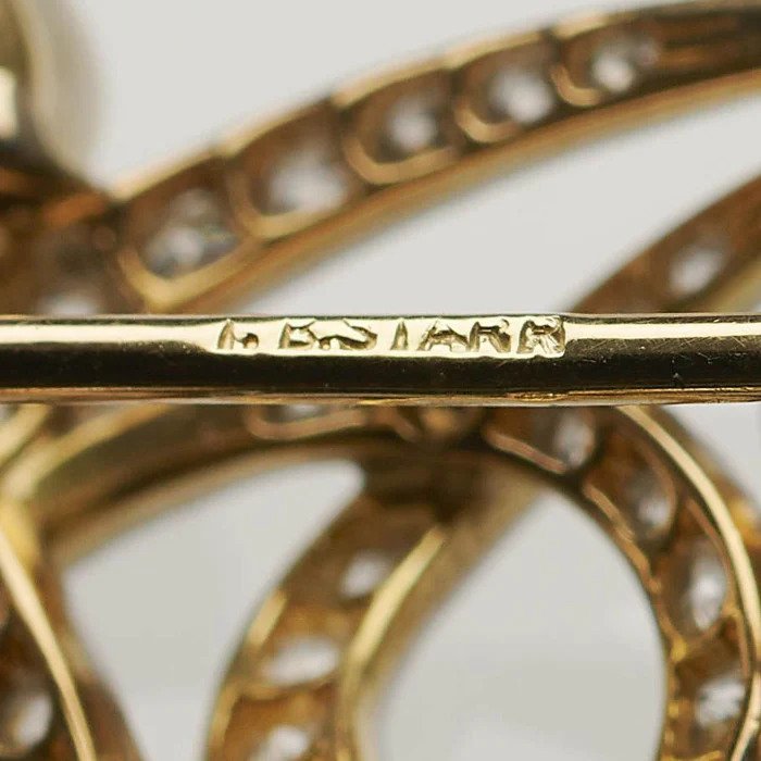 Antique T B Starr Natural Pearl and Diamond Brooch