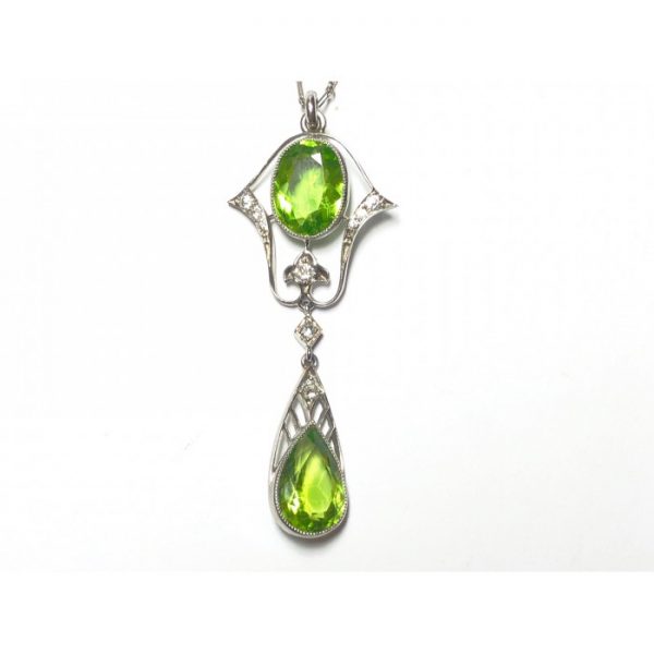 Black Starr and Frost Art Deco Peridot & Diamond Pendant