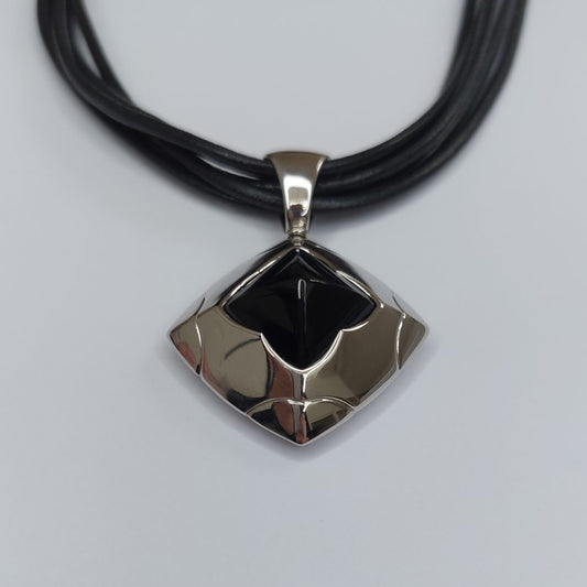 Bulgari Onyx Square 18ct White Gold Pendant Necklace